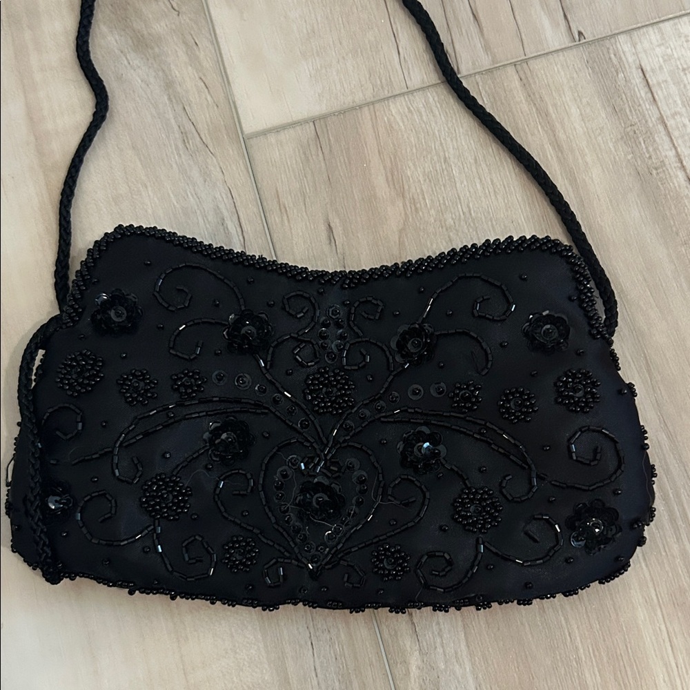 Vintage Black Beaded Evening Bag